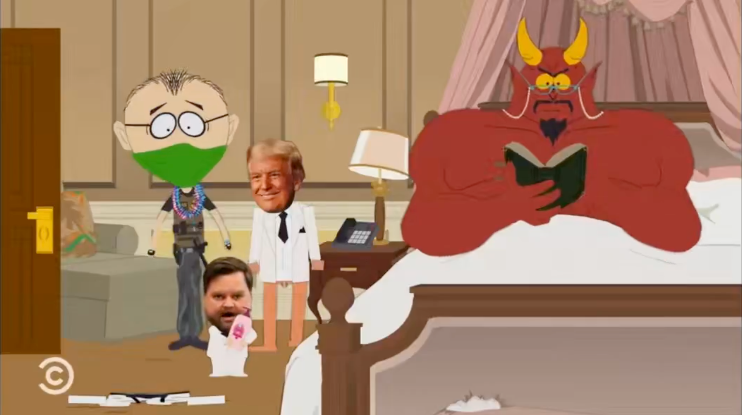 Animated country   of characters successful  a bedroom, including 1  with a devilish quality  speechmaking  a book. Two different   figures basal   nearby