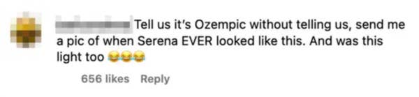 Comment questioning a person's appearance, mentioning Ozempic and comparing them to Serena with emojis