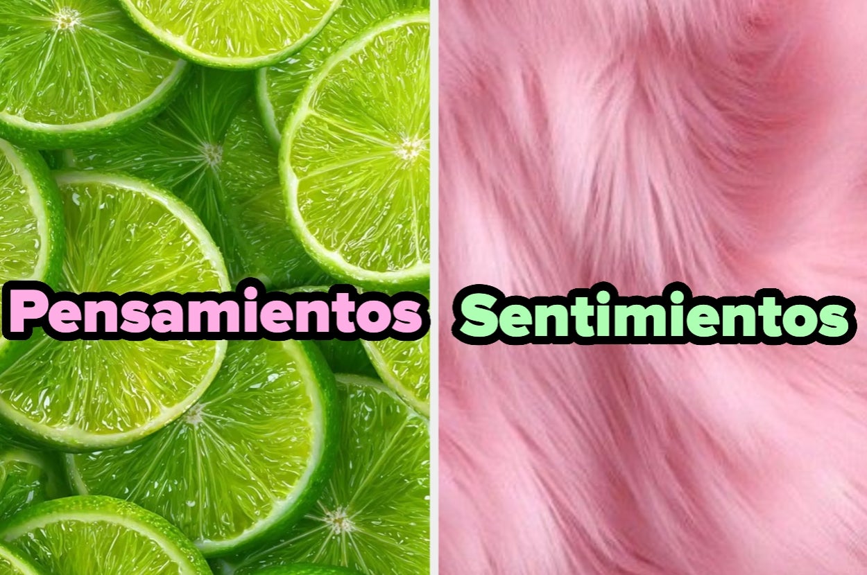 A la izquierda, lima cortada con texto "Pensamientos". A la derecha, textura esponjosa con texto "Sentimientos"