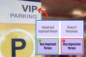 Image showing a "VIP Parking" sign with humorous text comparing meanings of "VIP": "Very Important Person" vs. "Very Impressive Person."