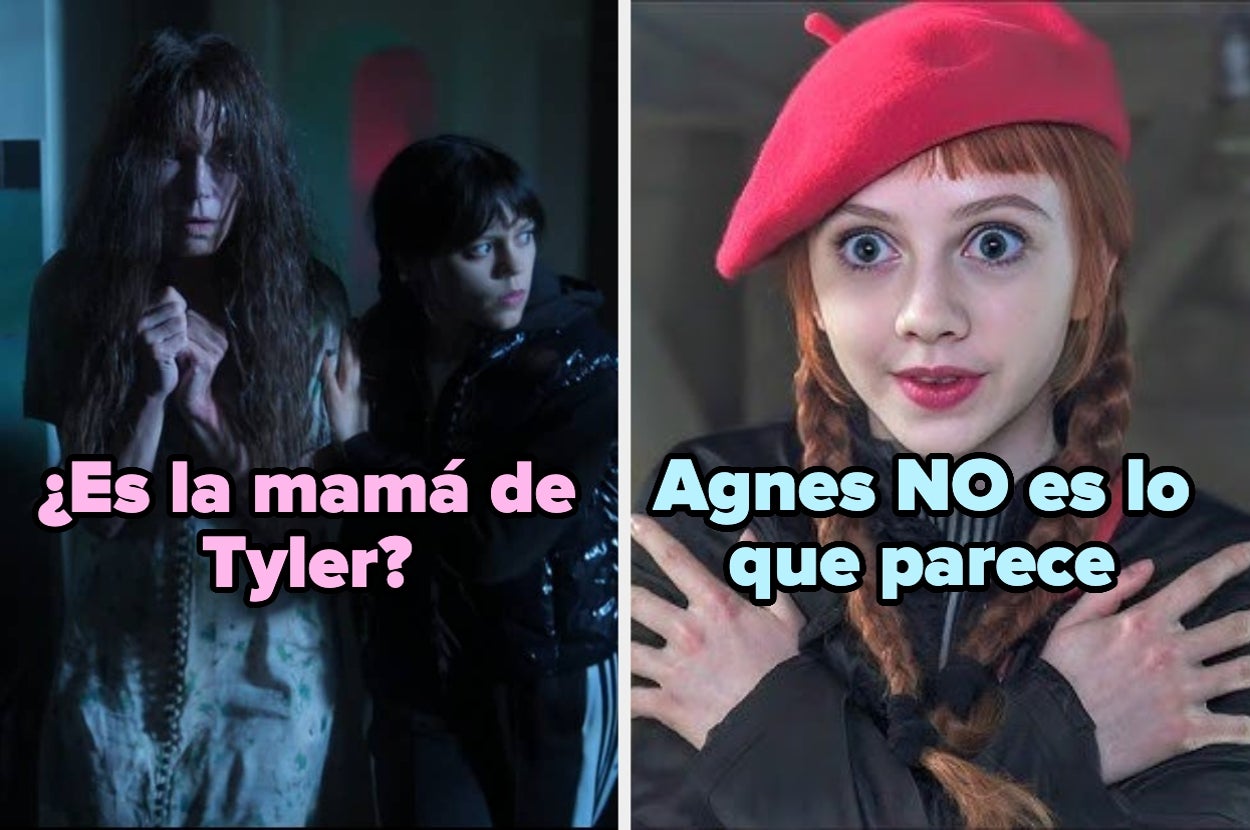 Dos imágenes: una mujer asustada junto a otra persona; otra niña con boina roja, texto sugiere que Agnes es engañosa