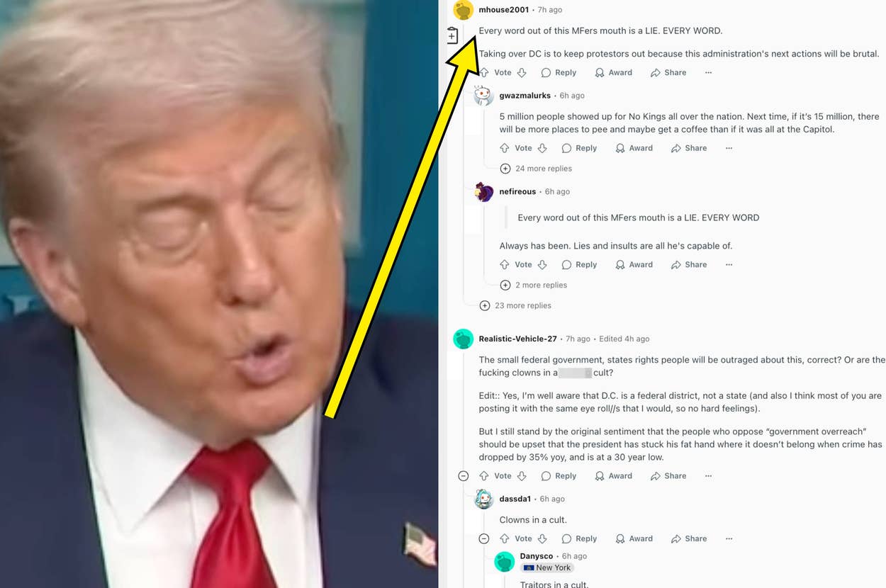 Social media post with a user criticizing a political figure, claiming falsehoods in speech, plus multiple comments expressing distrust and disapproval
