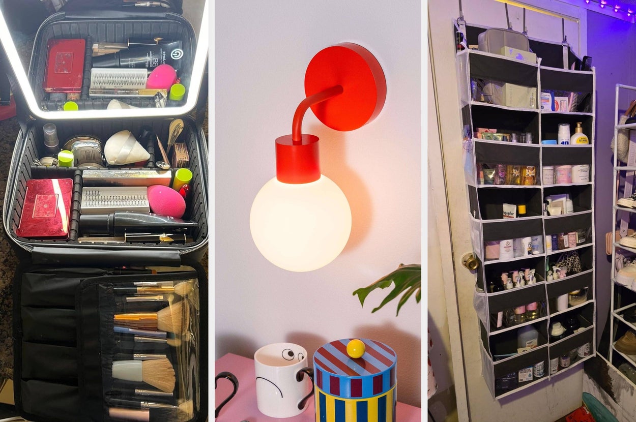 Before-and-after comparison of vacuum-packed varsity jackets showing space-saving effects