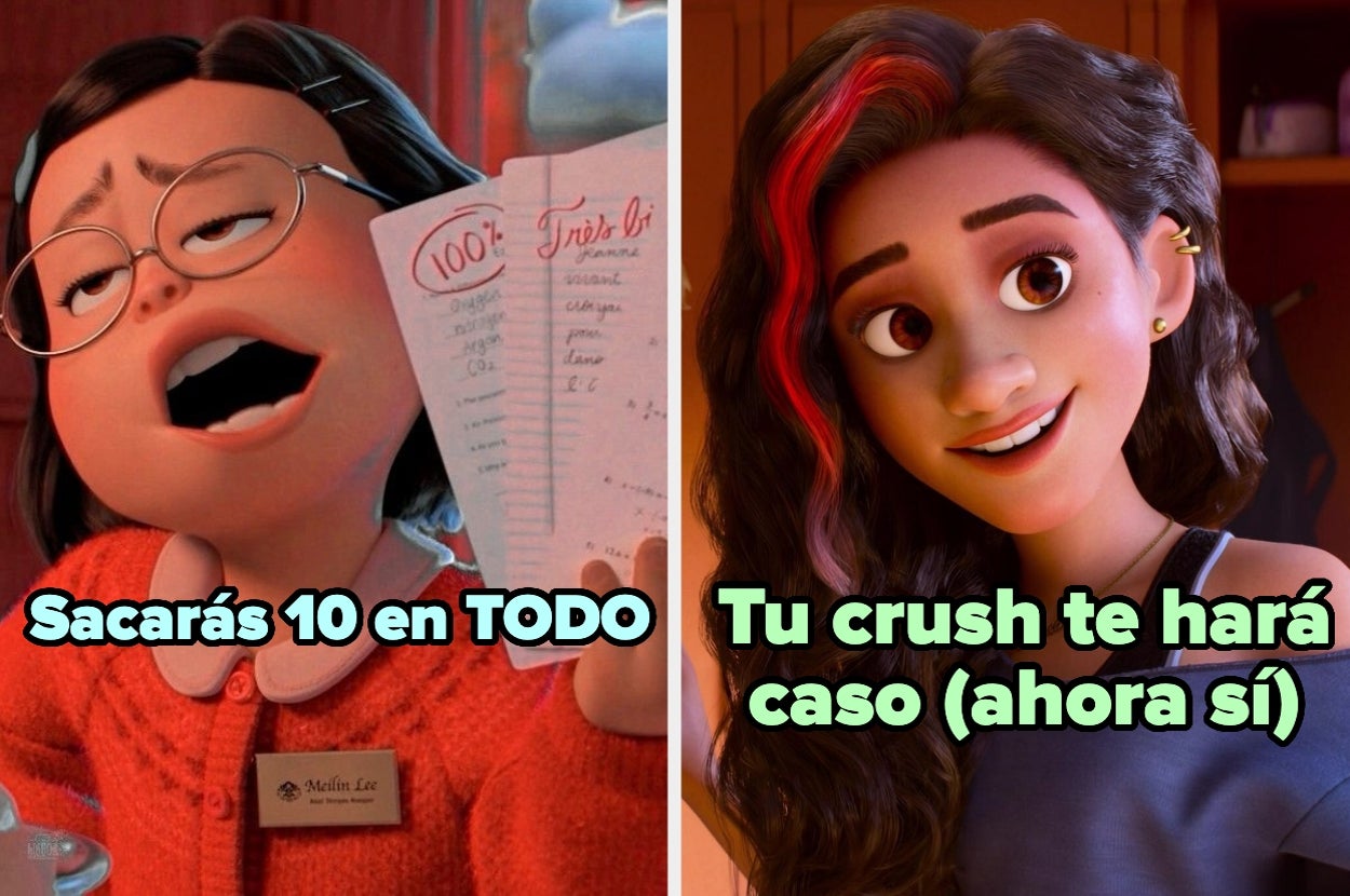 Dos personajes animados con texto: "Sacarás 10 en TODO" y "Tu crush te hará caso (ahora sí)"