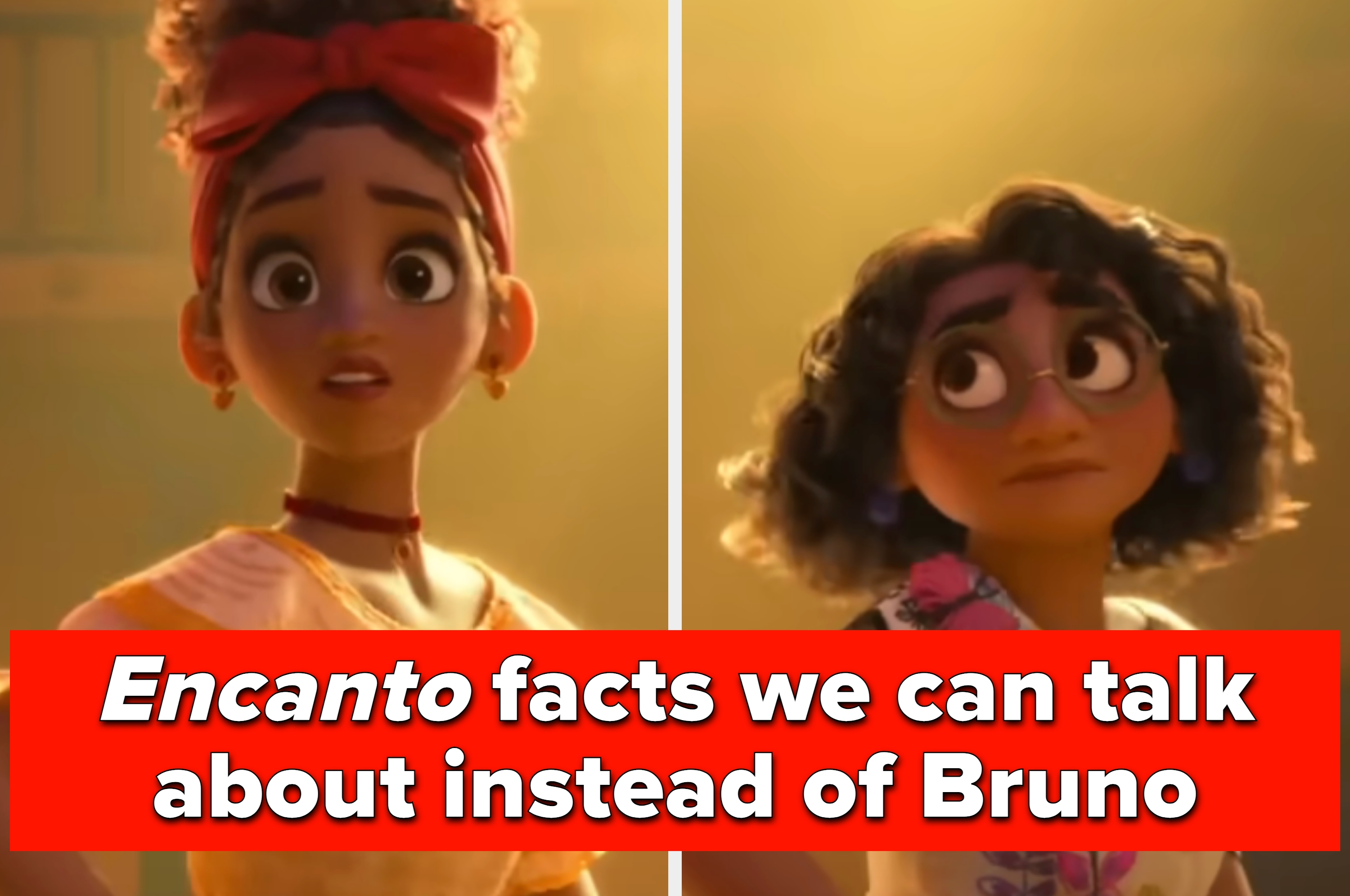 Animated characters from a movie; one in a ruffled top, the other in a floral-embroidered blouse