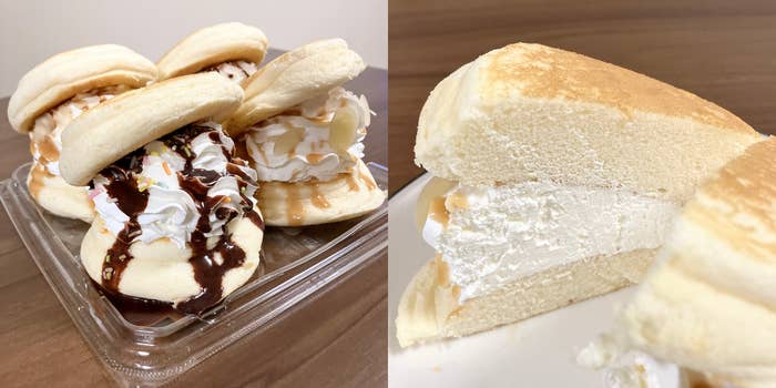 ロピアの「やばば!パンケーキサンド(チョコ&塩キャラメル)」