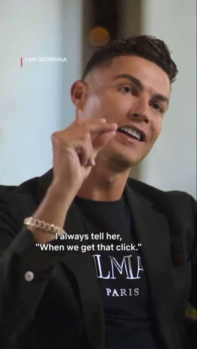 Person in a blazer gestures with hand while talking. Text on image reads, "I always tell her, 'When we get that click.'"