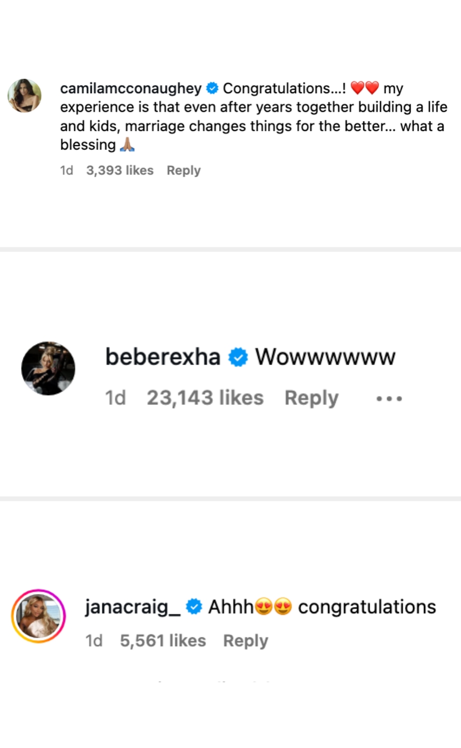 Social media post with comments from users congratulating someone on positive marriage experiences and blessings