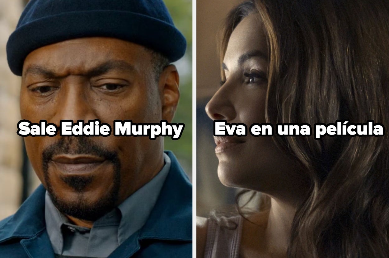 A la izquierda, hombre con gorra. A la derecha, mujer de perfil. Texto: "Sale Eddie Murphy" y "Eva en una película"
