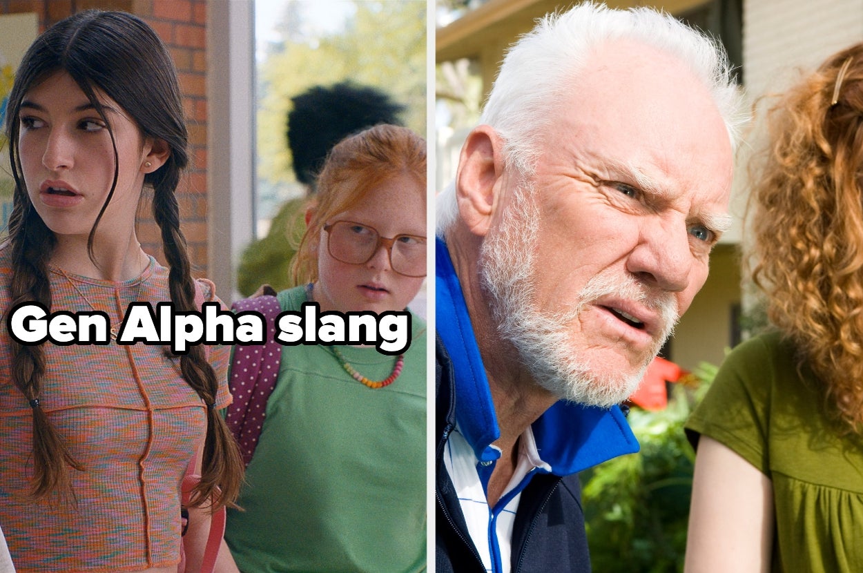 Young girl says "Gen Alpha slang" while an older man looks confused
