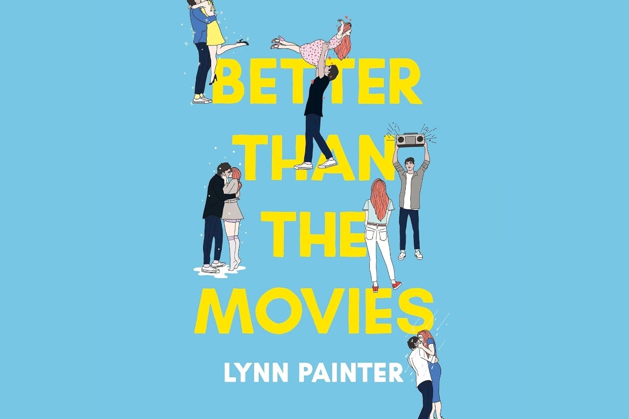 Cover of "Better Than the Movies" by Lynn Painter. Illustrations of couples in romantic poses surround the title text