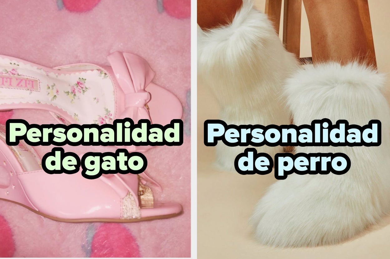 Imagen dividida: a la izquierda, un gato negro en el césped; a la derecha, un golden retriever corriendo feliz. Texto dice "Gato negro" y "Golden retriever"