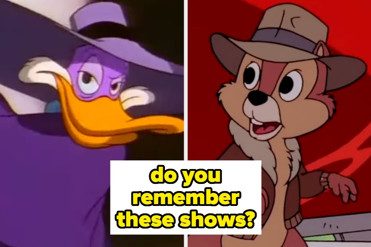 Split image of scenes from "Darkwing Duck" and "Chip 'n Dale Rescue Rangers." Text: "do you remember these shows?"