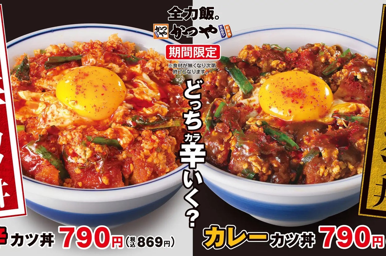 「赤辛カツ丼」と「カレーカツ丼」販売開始の告知/プレスリリースより