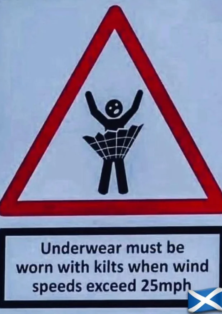  "Underwear indispensable   beryllium  worn with kilts erstwhile   upwind   speeds transcend  25 mph."