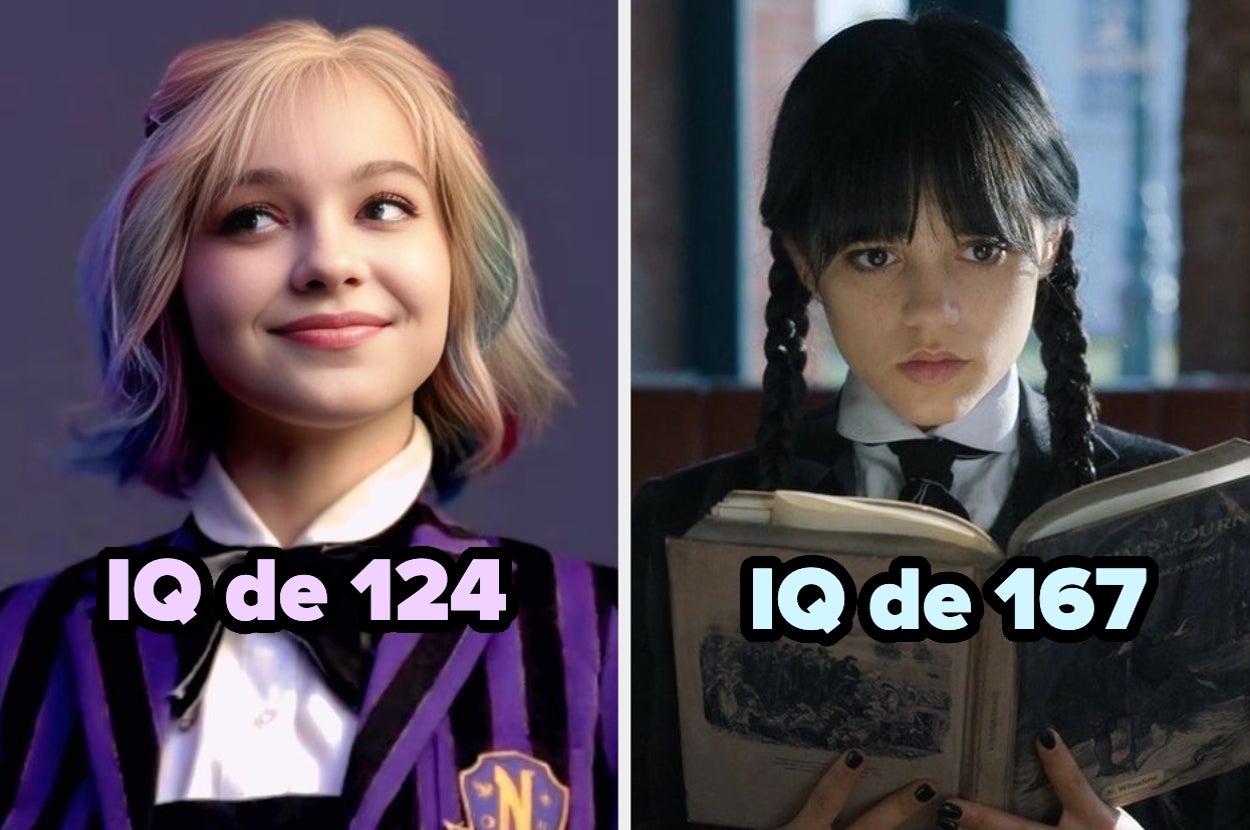 Dos imágenes: una persona con uniforme y cabello corto junto a otra con trenzas leyendo un libro. Texto: "IQ de 124" y "IQ de 167"