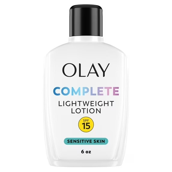 Olay Complete Lightweight Lotion, SPF 15, 6 oz bottle for sensitive skin.