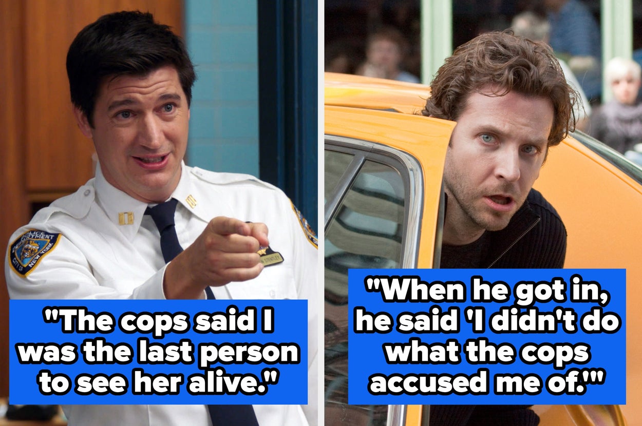 Split image: Left shows a man in a police uniform saying he was the last to see her alive, right shows a man near a taxi denying police accusations