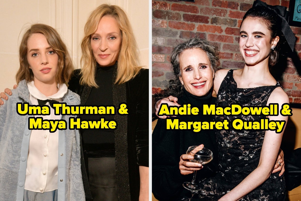 Left: Uma Thurman and Maya Hawke, Right: Andie MacDowell and Margaret Qualley