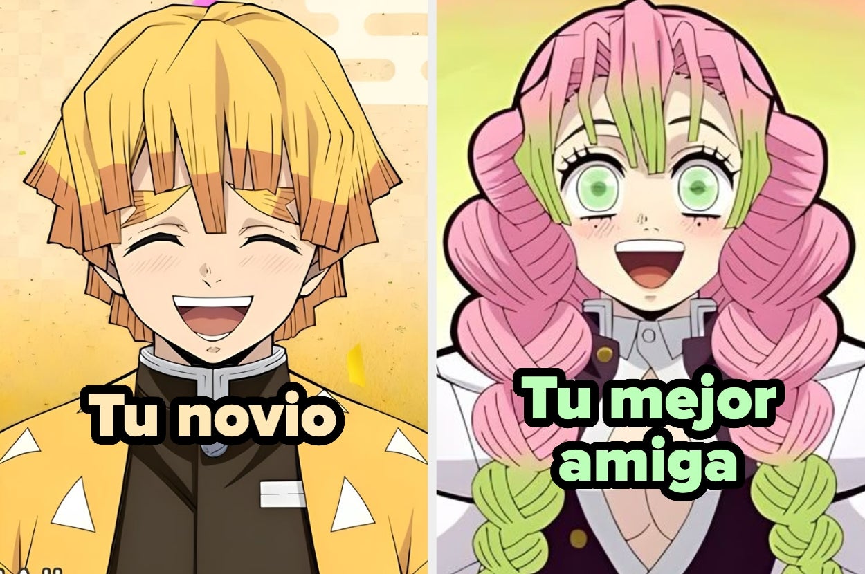 Un personaje animado sonríe a la izquierda con texto "Tu novio"; otro personaje sonríe a la derecha con texto "Tu mejor amiga"