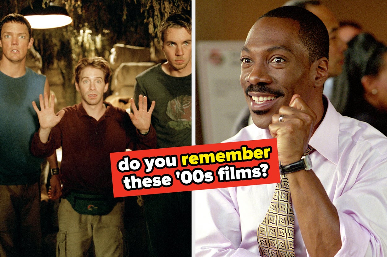 Split image of Matthew Lillard, Seth Green, Dax Shepard, and Eddie Murphy. Text: "do you remember these '00s films?"