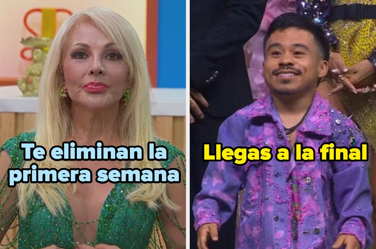 Mujer eliminada en primera semana de concurso. Hombre sonriente llega a la final, lleva chaqueta brillante
