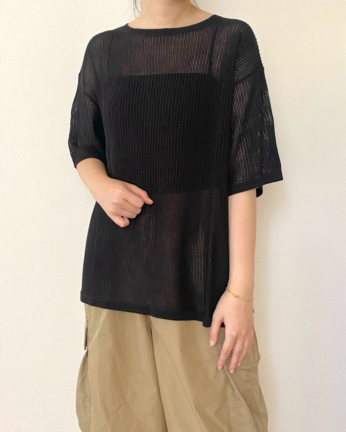 GU(ジーユー)の「メッシュニットオーバーサイズプルオーバー(5分袖)Q」