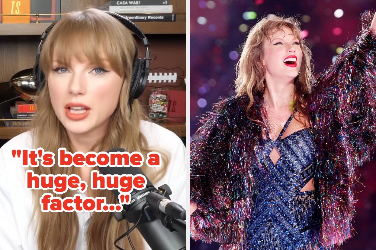 Split image of a woman podcasting on the left and performing in sparkling attire on the right. Text: "It's become a huge, huge factor..."
