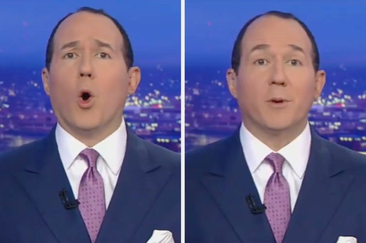 Person in a suit and tie, speaking with different facial expressions, against a cityscape background