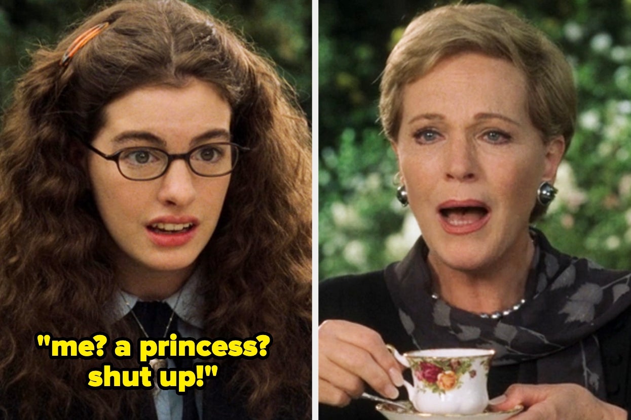 Mia and Clarisse from Princess Diaries both looking surprised, with Mia saying, "Me? A princess? Shut up!"