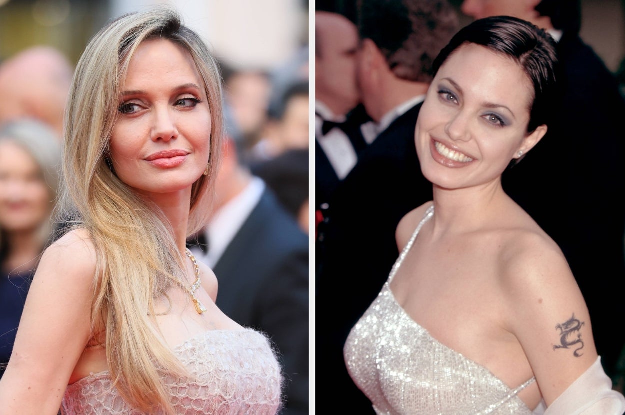 Two images of Angelina Jolie on red carpets: One recent and one from years ago