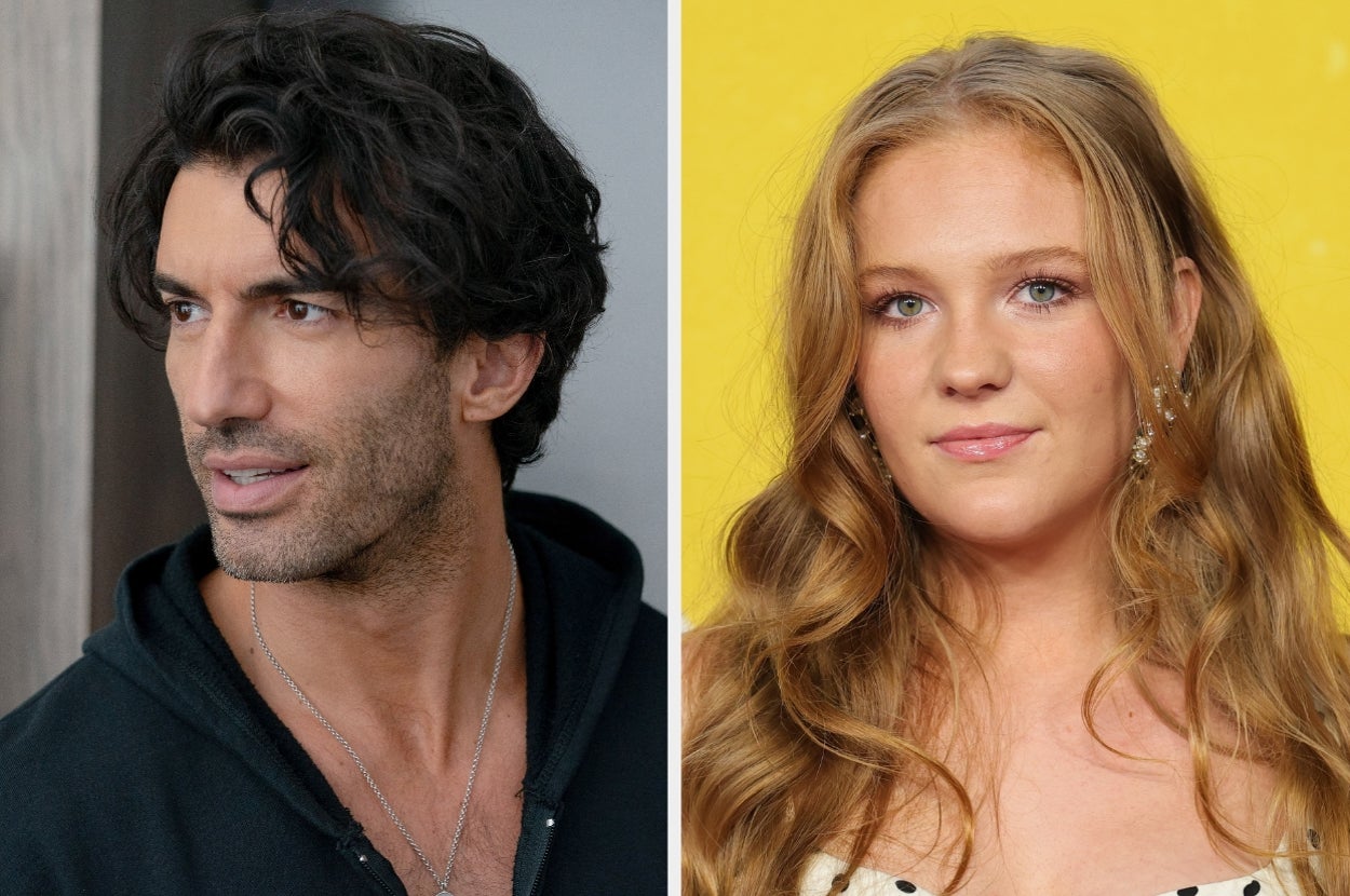 Two individuals; left: man with wavy hair and black jacket, right: woman with long wavy hair and simple dress, both looking thoughtful