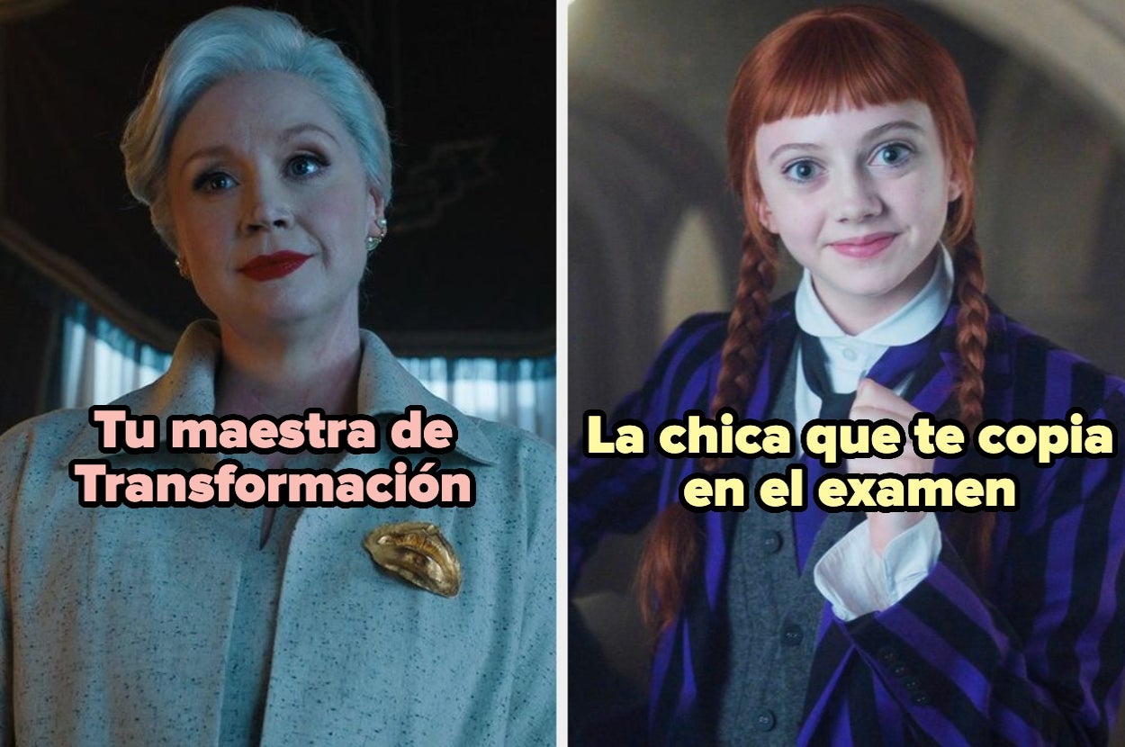 Una persona mayor con peinado elegante junto a una joven de trenzas. Texto: "Tu maestra de Transformación" y "La chica que te copia en el examen"