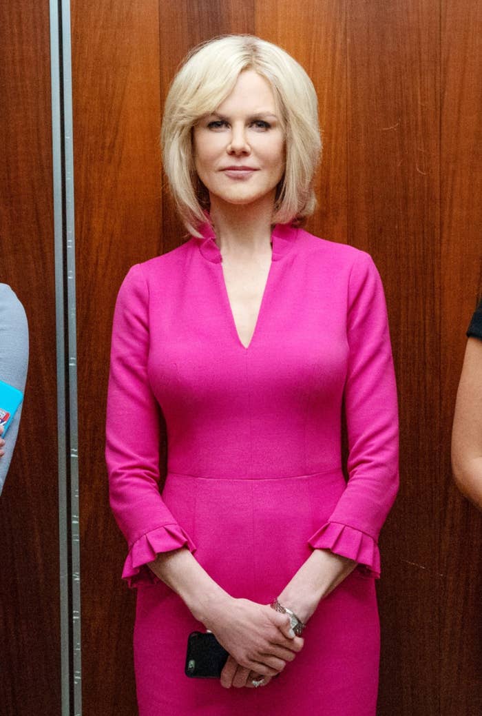 Nicole Kidman wearing a blonde, bob wig successful a scene