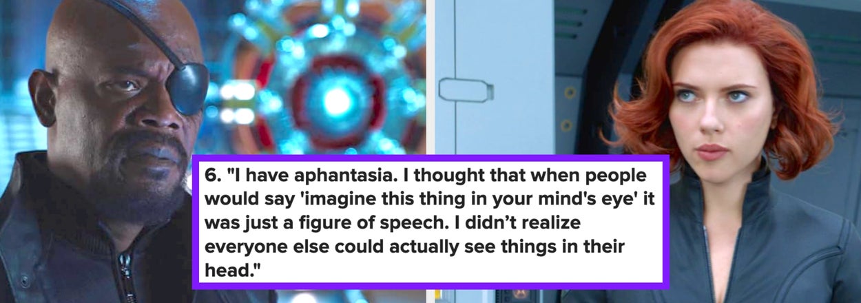 Two characters with serious expressions; a caption reads about aphantasia and visualizing in the mind's eye
