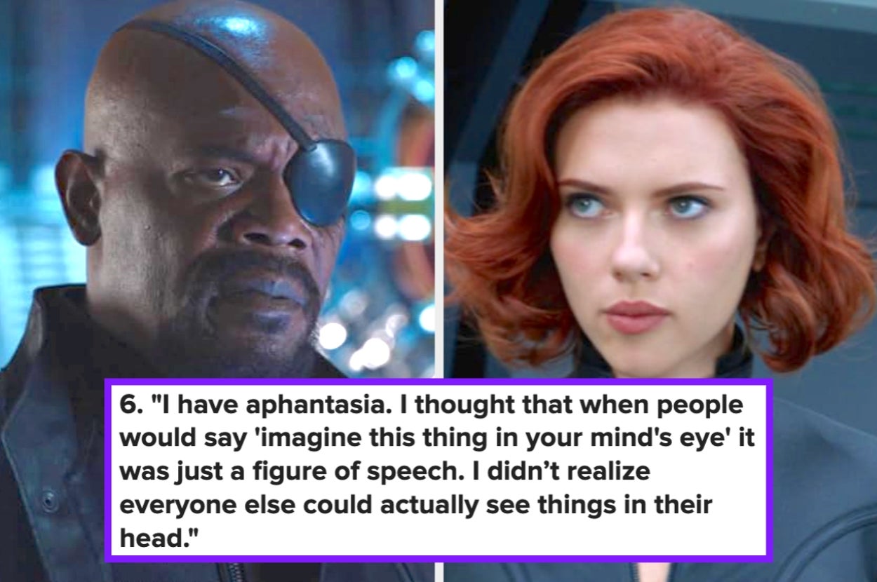 Two characters with serious expressions; a caption reads about aphantasia and visualizing in the mind's eye