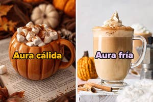 Pumpkin spice latte with whipped cream and cinnamon stick next to a slice of pumpkin pie with whipped topping on a plate