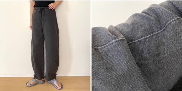 GUの「デニムスウェットバレルレッグパンツQ」