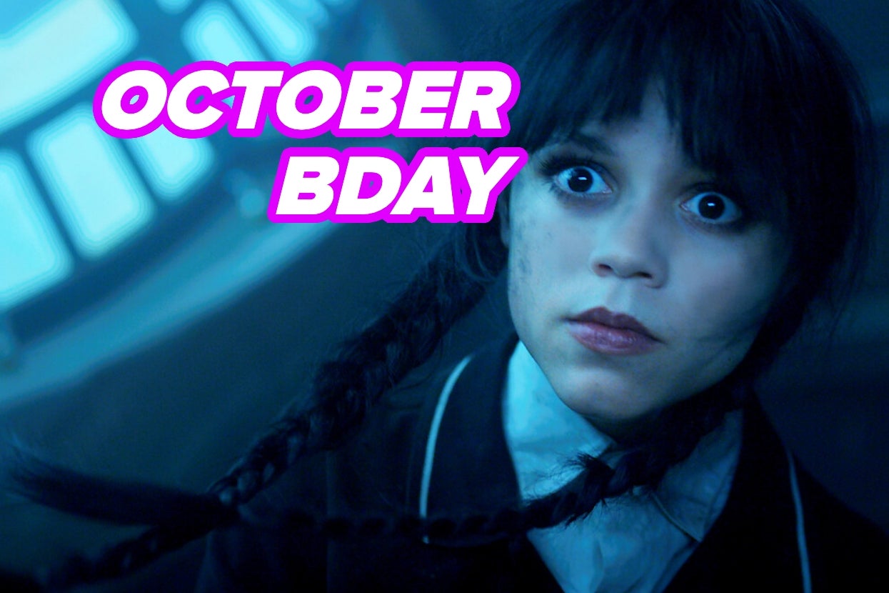 Young girl with braided hair looking surprised, text overlaid: "OCTOBER BDAY."