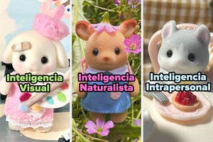 Cute animal figurines dressed as artists and personalities: Visual in frills with a palette, Naturalista in a garden dress, Intrapersonal with a tea setting