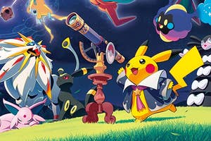 ポケモンが夜空を背景に集合し、神秘的な雰囲気を演出しています。