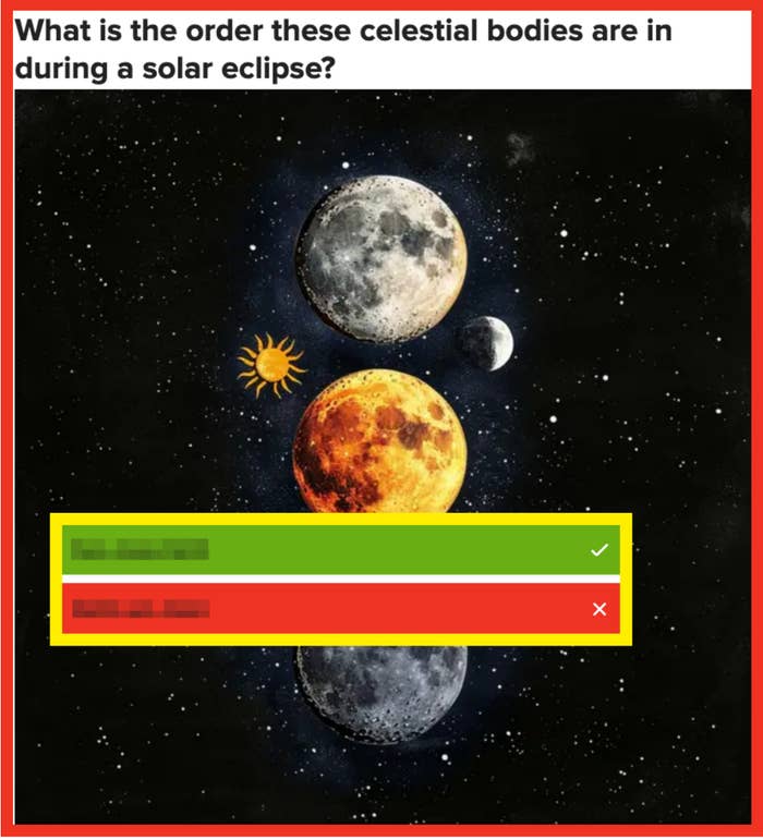Sun, Moon, Earth. Text astatine apical asks for the sequence