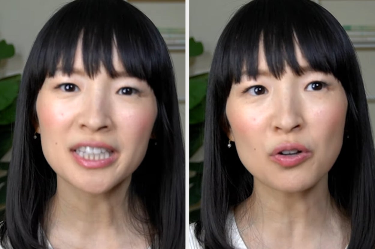 Person with long hair speaking in two close-up shots, expressing different emotions