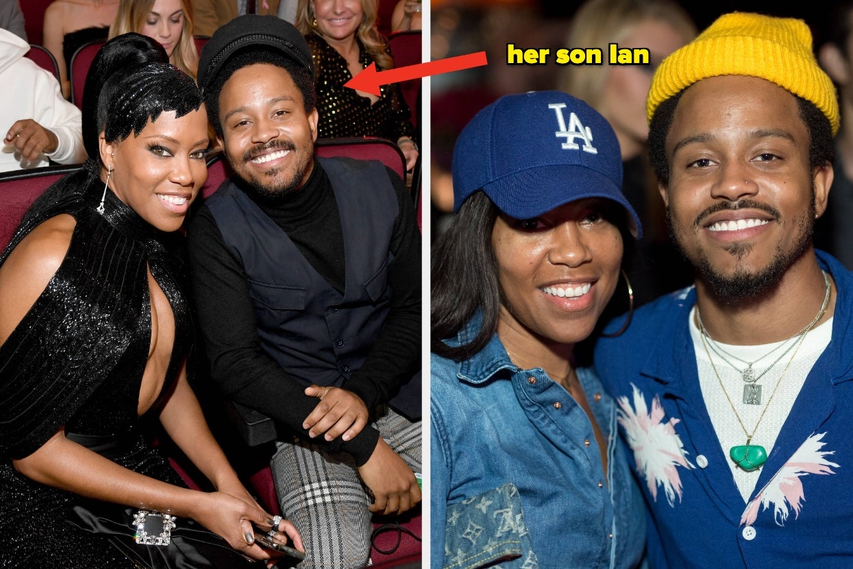 Regina King sits with her son vs Regina King and her son Ian in casual attire