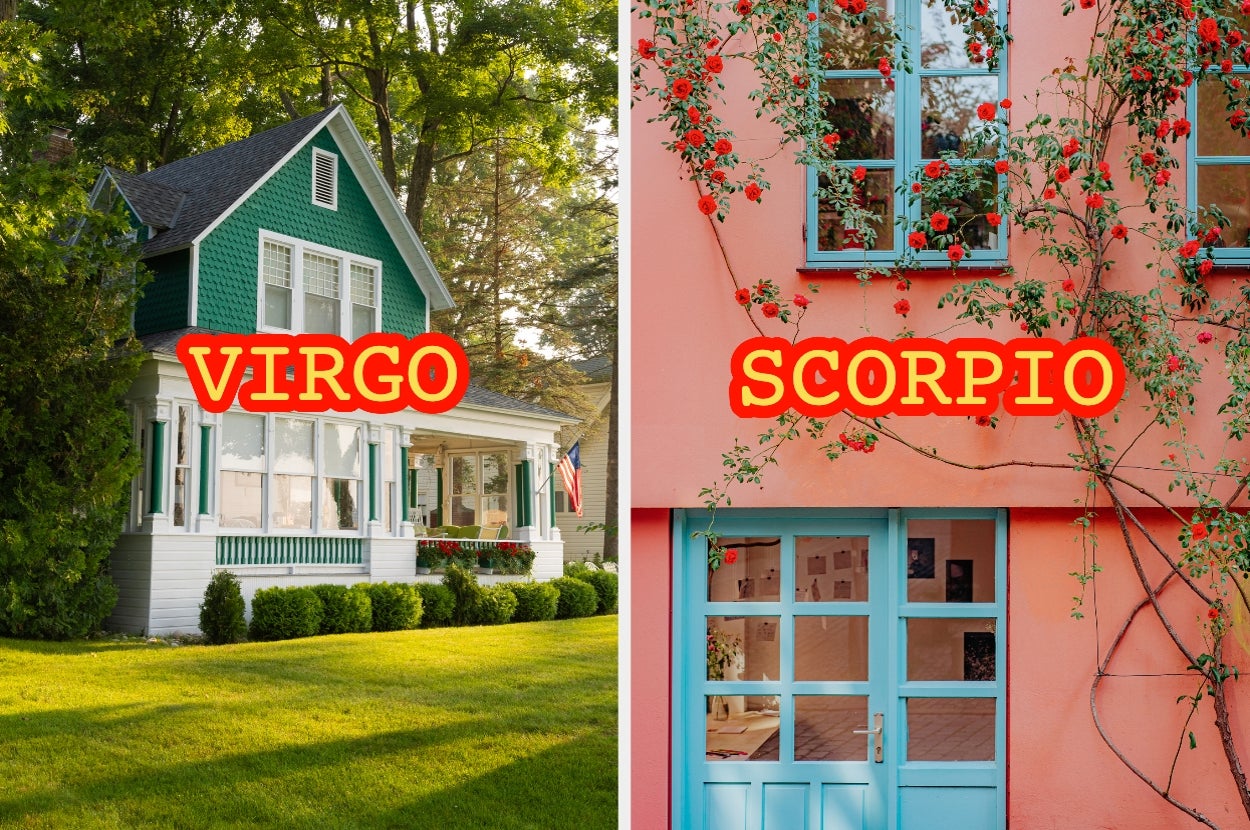 Image showing two houses labeled: "Virgo" with a traditional style and "Scorpio" with a modern design