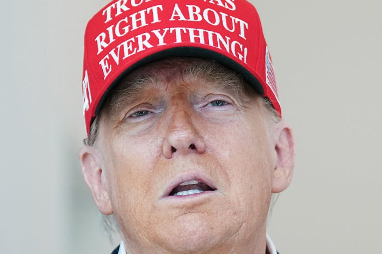 Person wearing a hat with the text "TRUMP WAS RIGHT ABOUT EVERYTHING!" on it