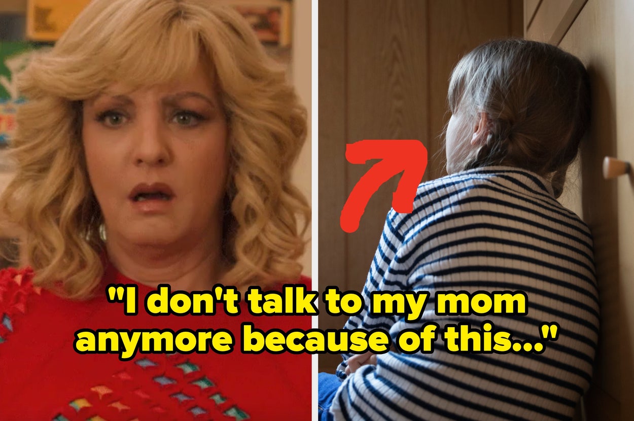 Split image: Left shows a concerned woman; right shows a child turning away; text reads, "I don't talk to my mom anymore because of this"
