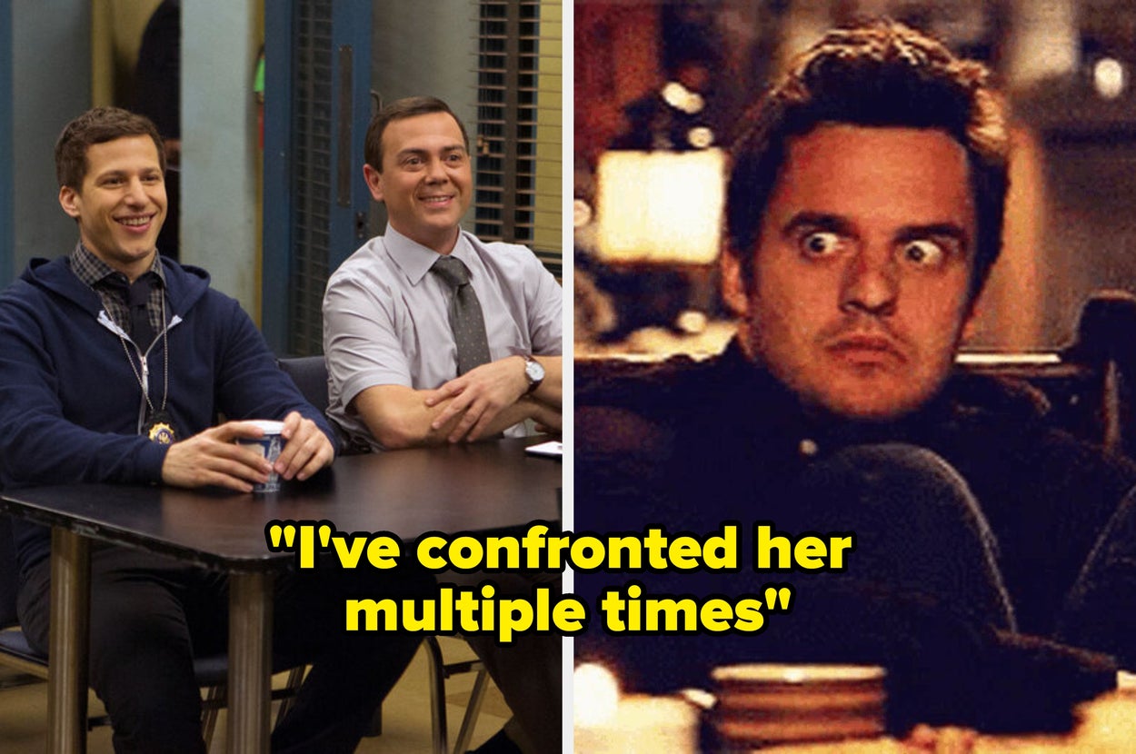 Two scenes: Left, two men in casual work attire smile at a table. Right, a surprised man intently watches something