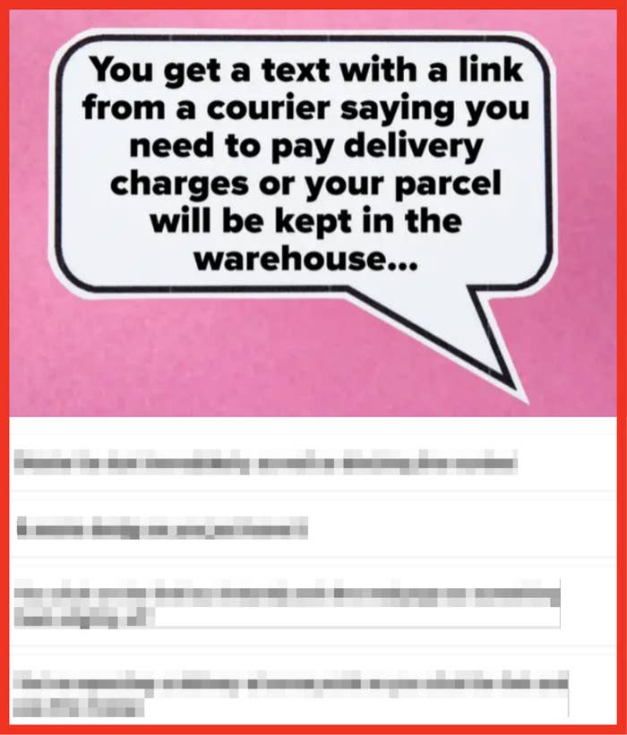 Text claims courier interest required for parcel delivery. Options scope from ignoring to clicking link