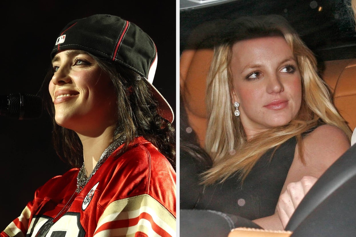 Left: Person in a sports jersey and cap, smiling on stage. Right: Person in a car, wearing formal evening attire and earrings